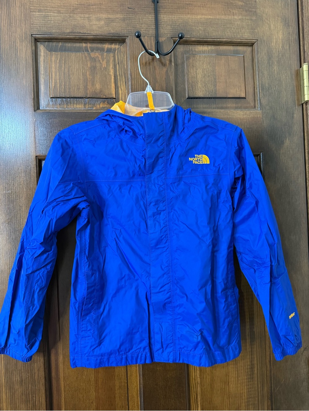 The North Face Royal Blue Hooded Windbreaker Raincoat with Yellow Logo sz 10-12